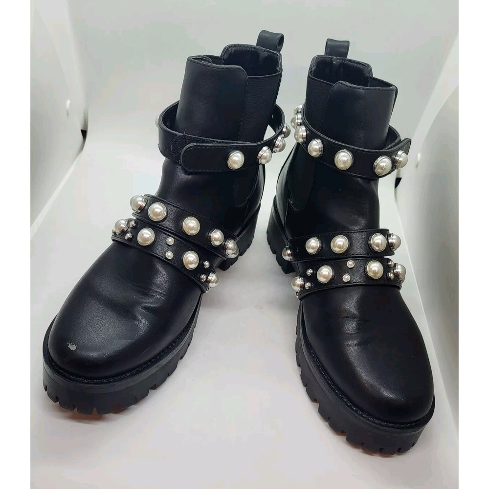 BP Kora Black Boots Embellished With Pearl Decorations 8.5M